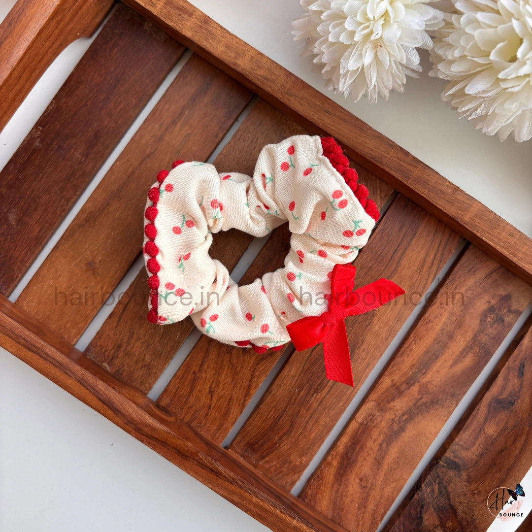 Pastel Printed Pom-Pom Scrunchie Hair Tie