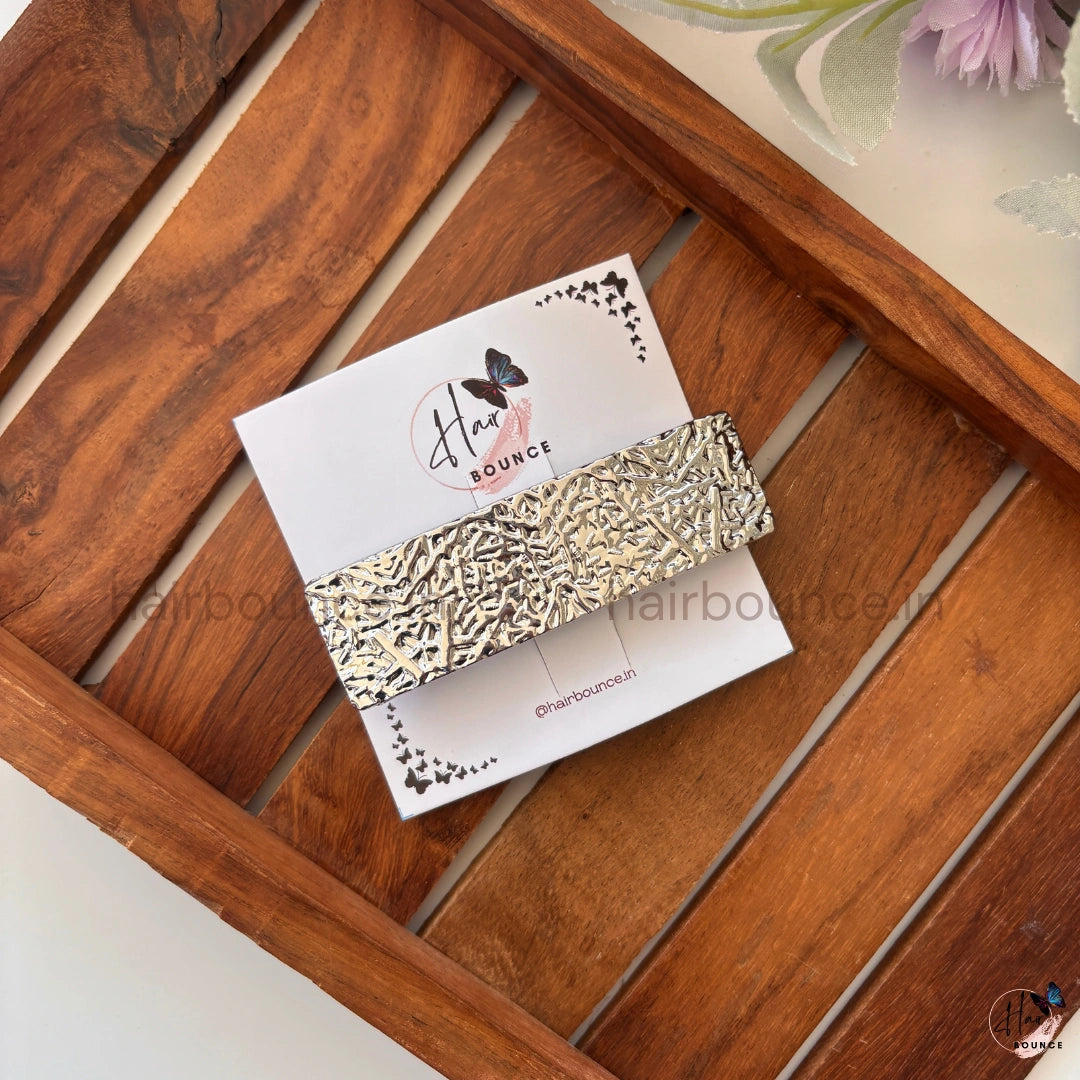 Regal Texture Metallic Rectangle Barrette – Royal Statement Collection