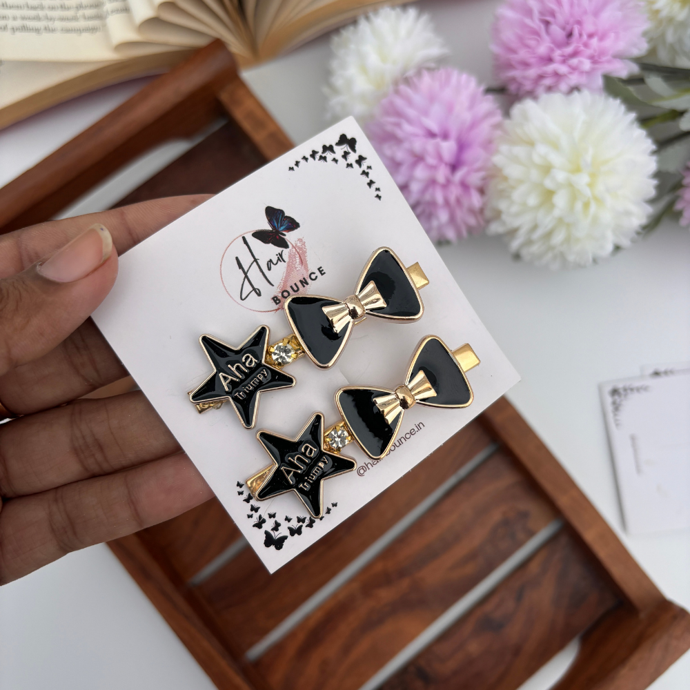 Chic Black & Gold Statement Alligator Clip Set