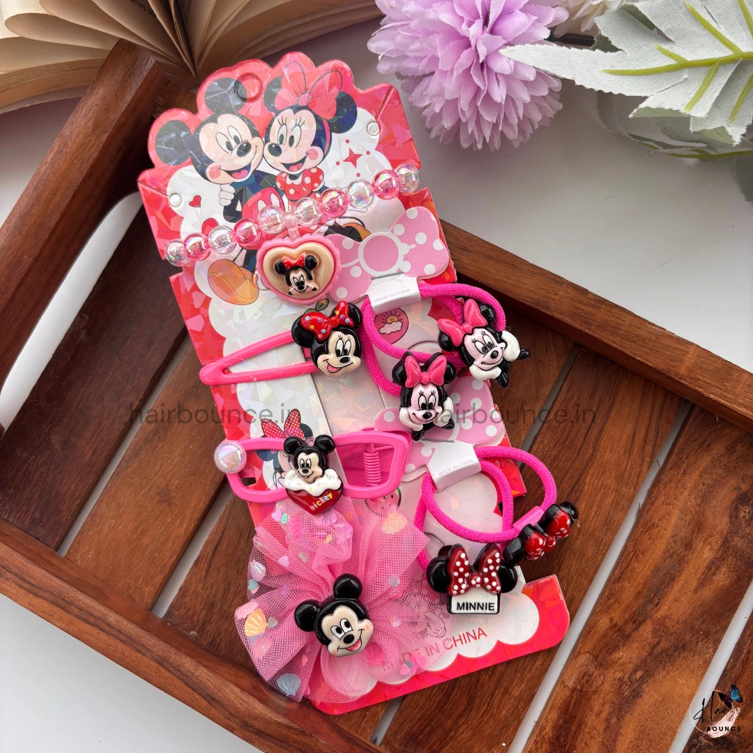 Pink Cartoon Mouse Cutie Hair Accessory Set – 8 Pcs