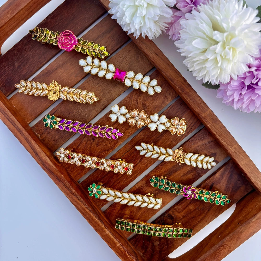 Festive Kundan Hair Clip Set – Pack of 10