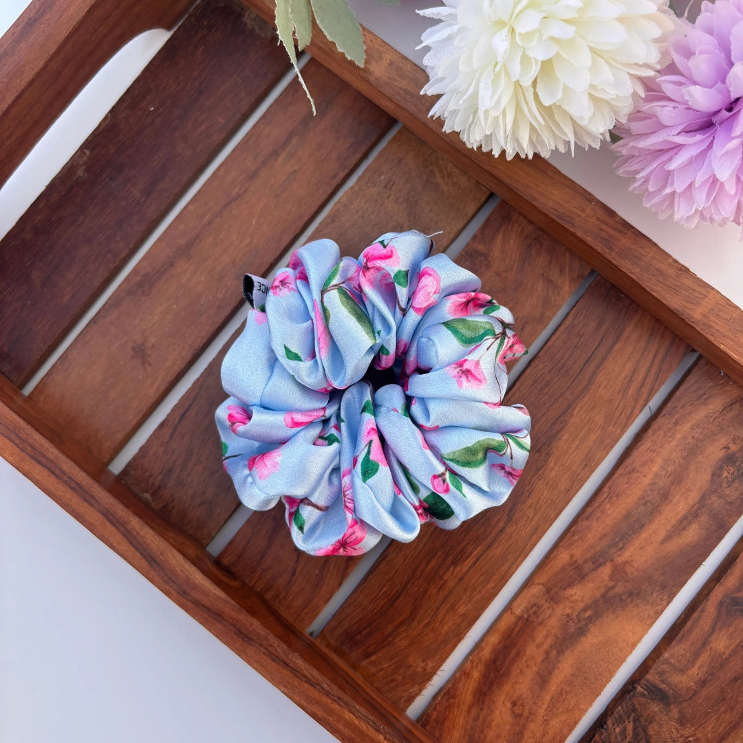🌸 Sky Blossom Satin Scrunchie - Regular