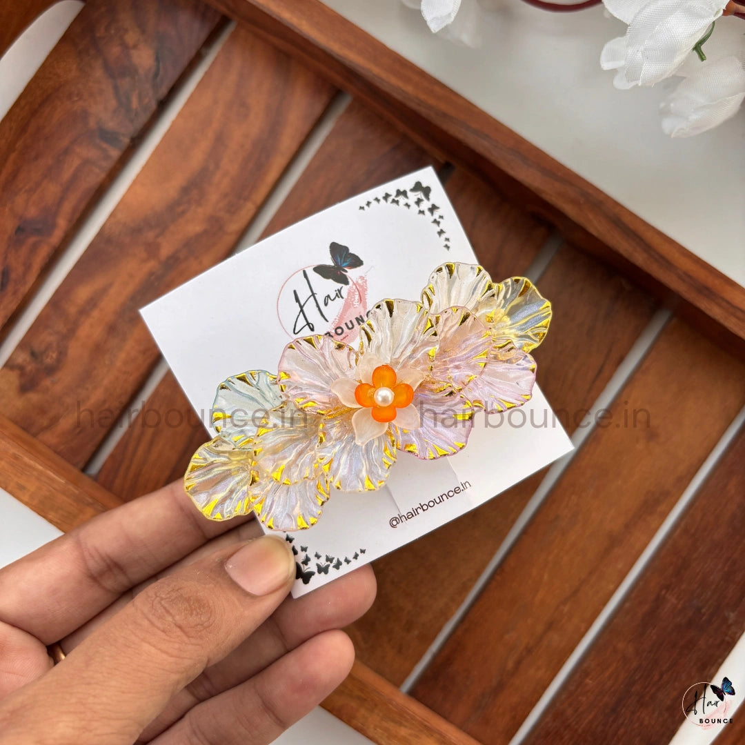 Crystal Bloom Floral Center Hair Clip – Assorted Colours