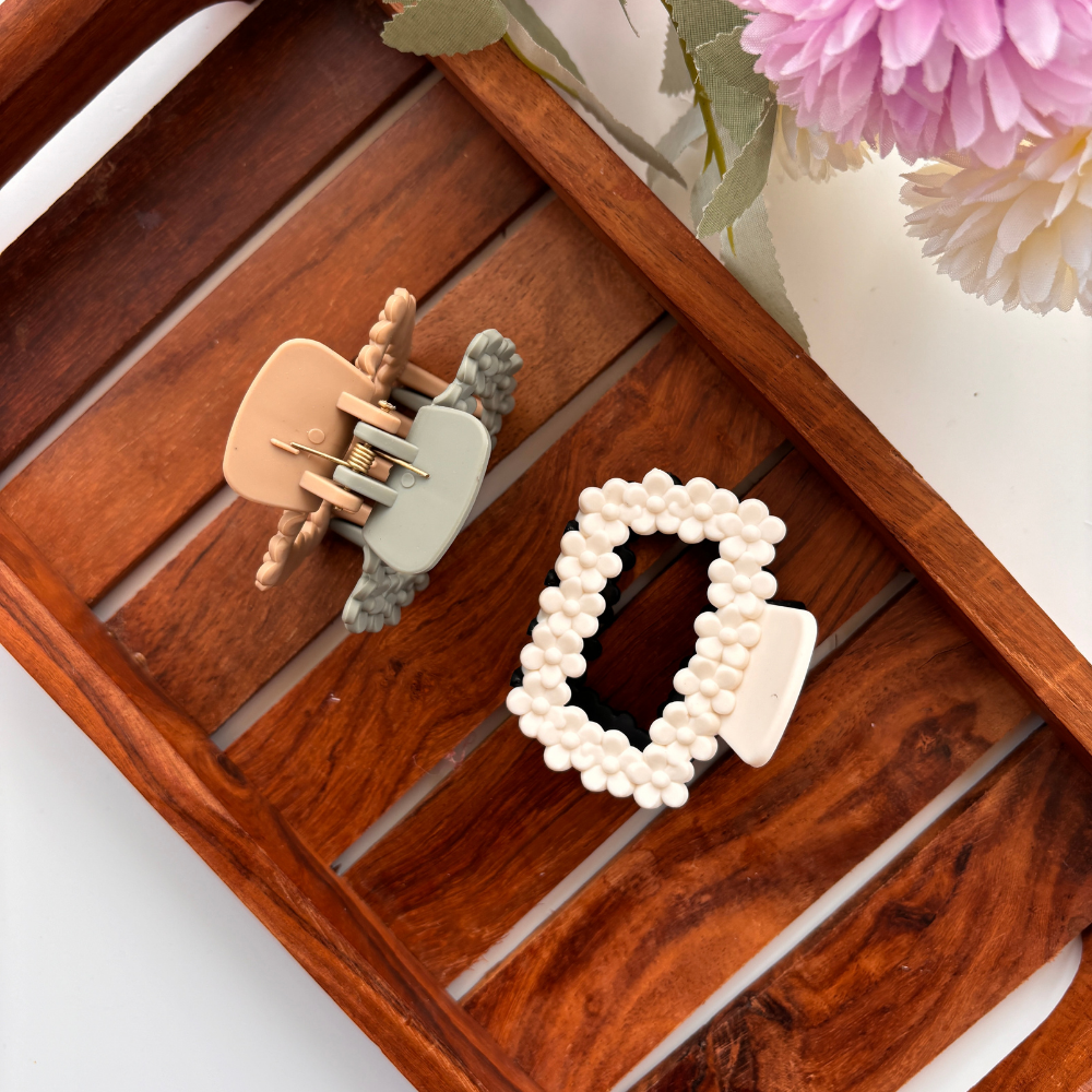 Dual Colour Flower Square Hair Claw - Medium