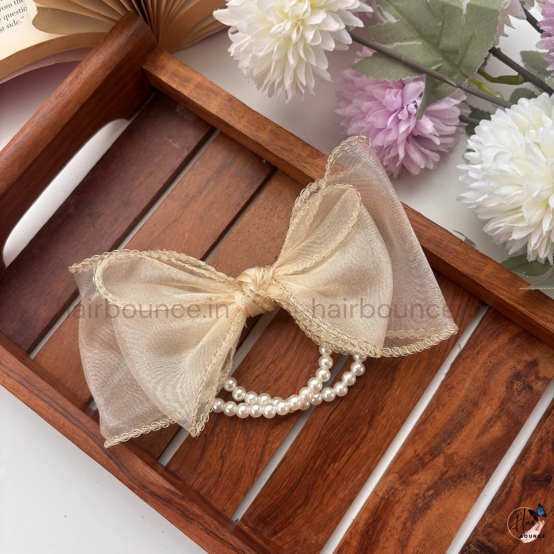 Pearl Ribbon Organza Hair Tie