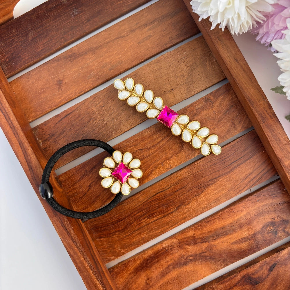 Royal Pink Kundan Duo – Hair Set