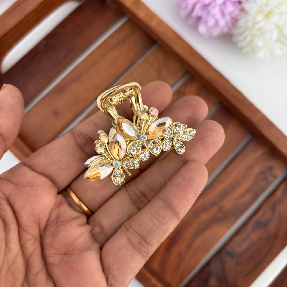 Premium Metal Triple Butterfly Hair Claw - Medium