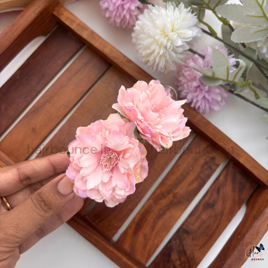 Double Peony Bloom Curved Hair Clip - Large