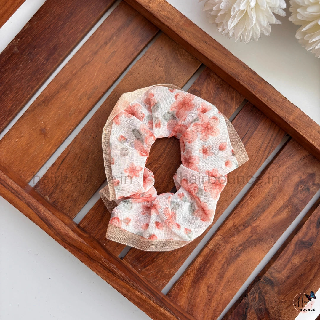Floral Sheer Edge Scrunchie Hair Tie