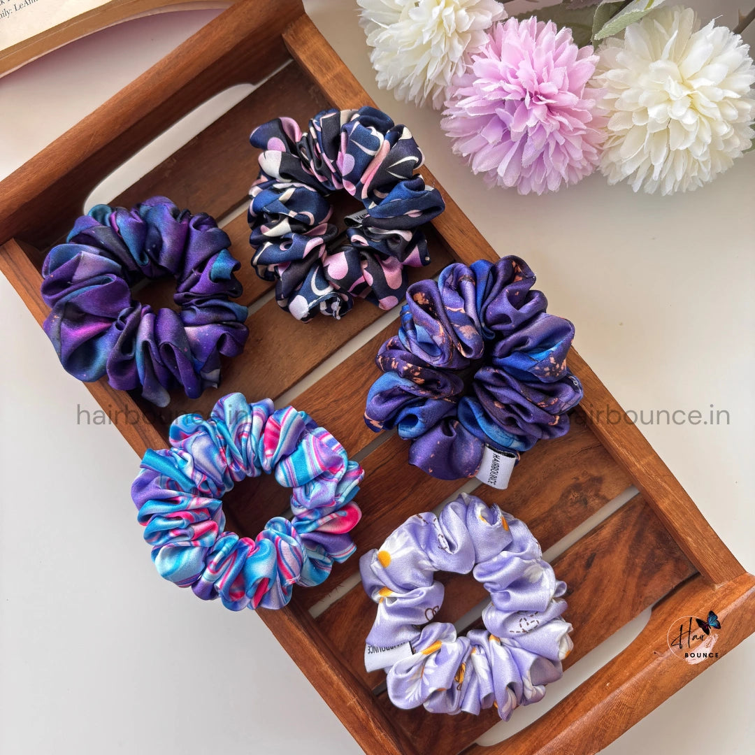 Galaxy Dreams Satin Scrunchies – Set of 5 (Small)