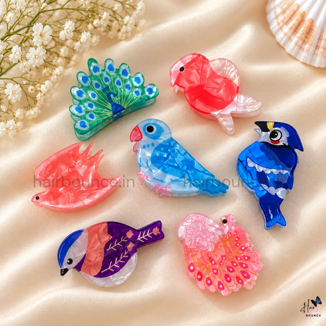 Tropical Birds Mini Hair Claw Clips – Pack of 7