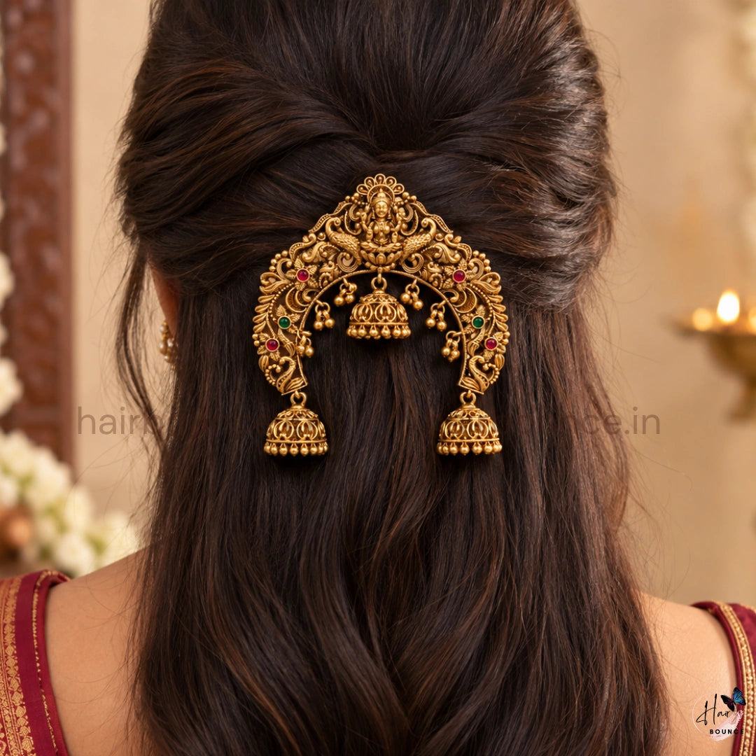 Divine Lakshmi Peacock Jada Billa with Jhumka