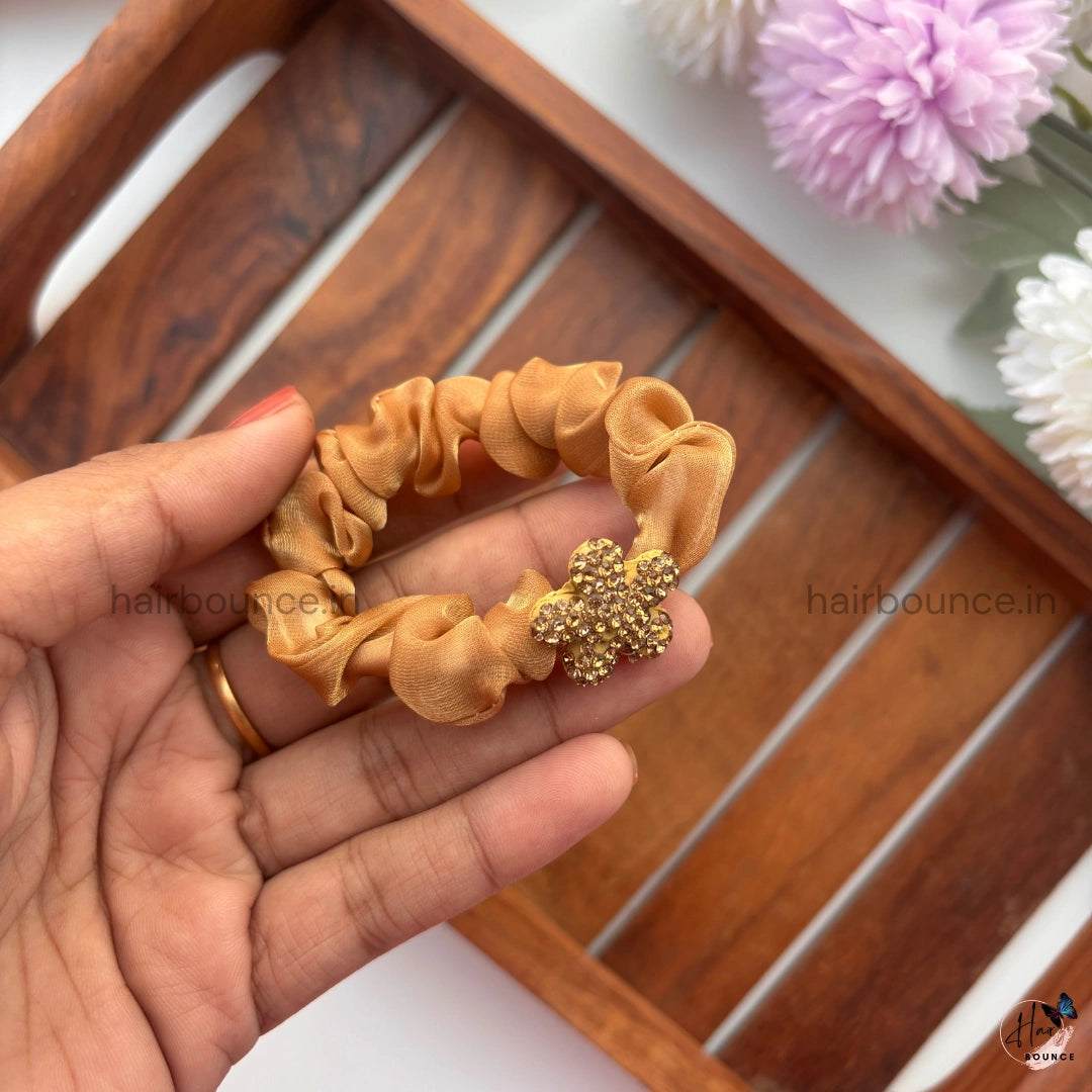 Golden Bloom Satin Scrunchie