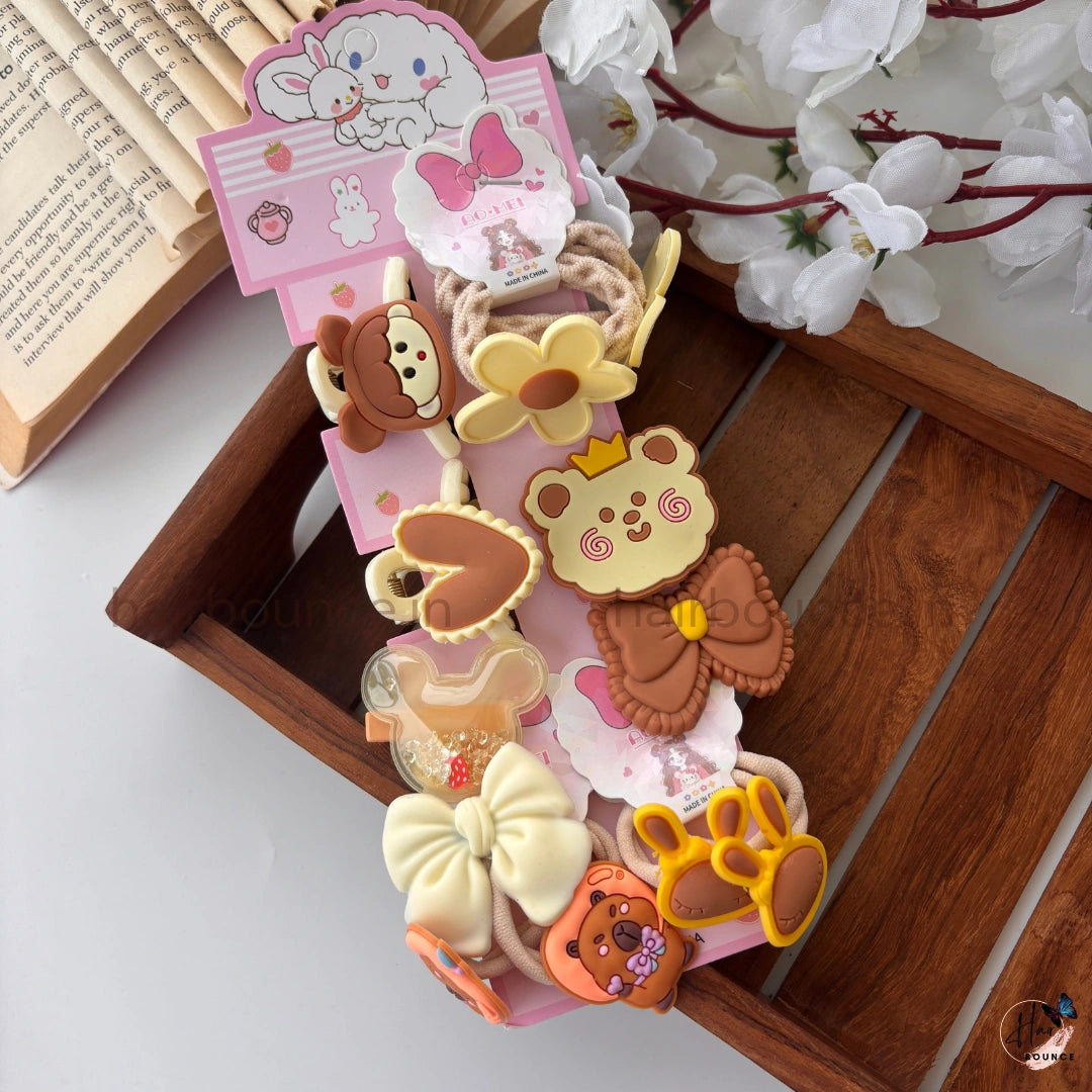Cute Kids Hair Accessories Combo Set – 2 Hair Claws, 3 Hair Tie Sets & 4 Hair Clips