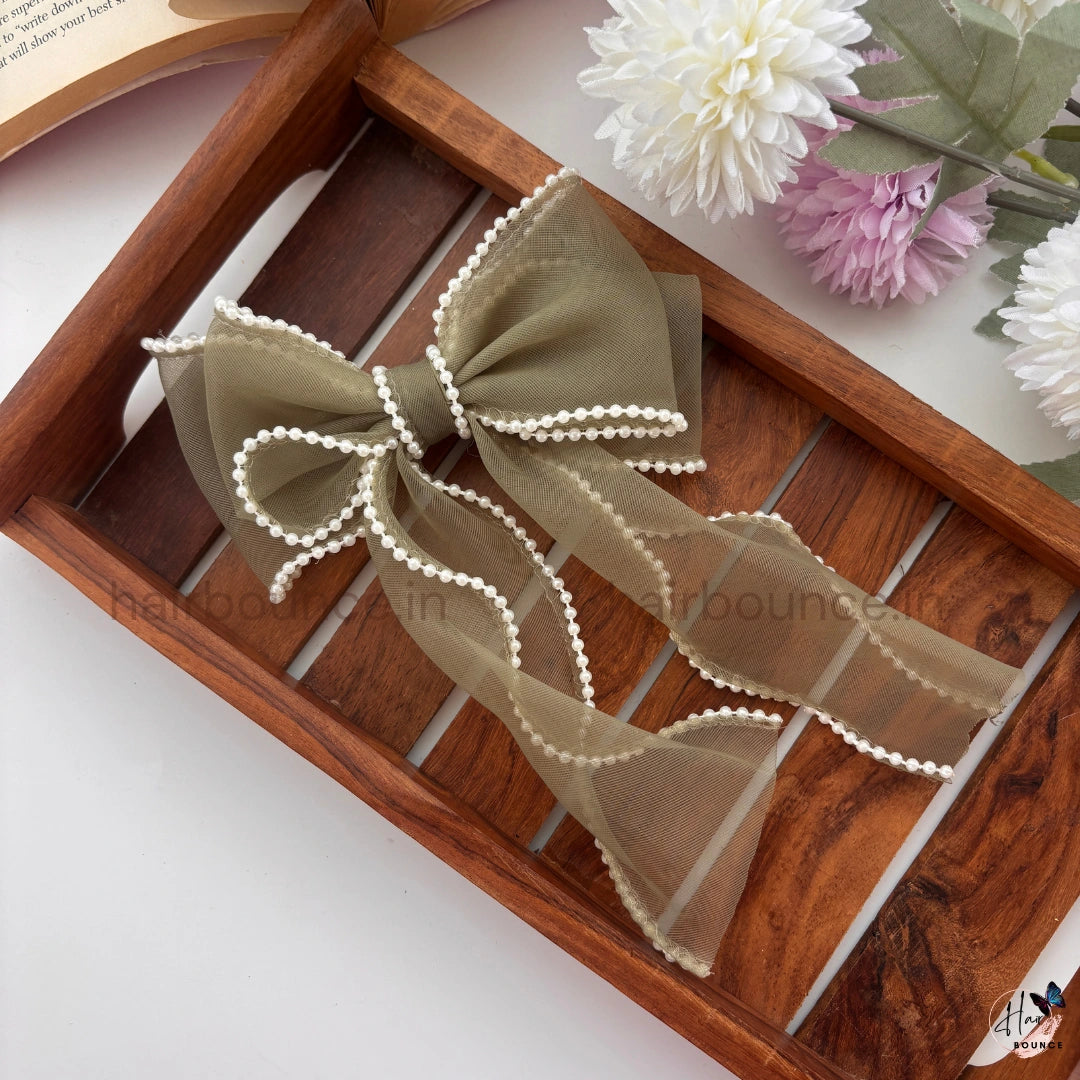 Pearl Edge Organza Bow Clip