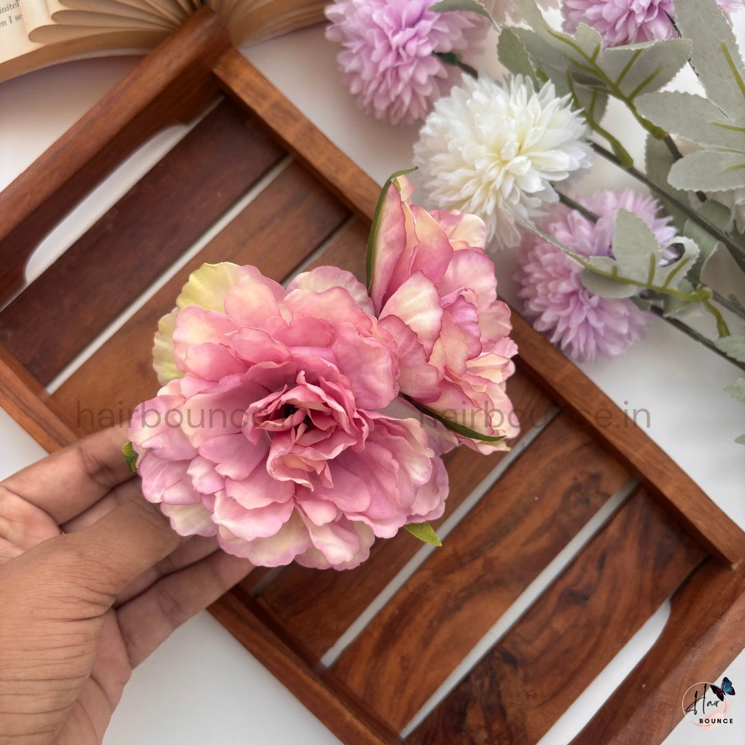 Elegant Twin Peony Curved Clip - Large
