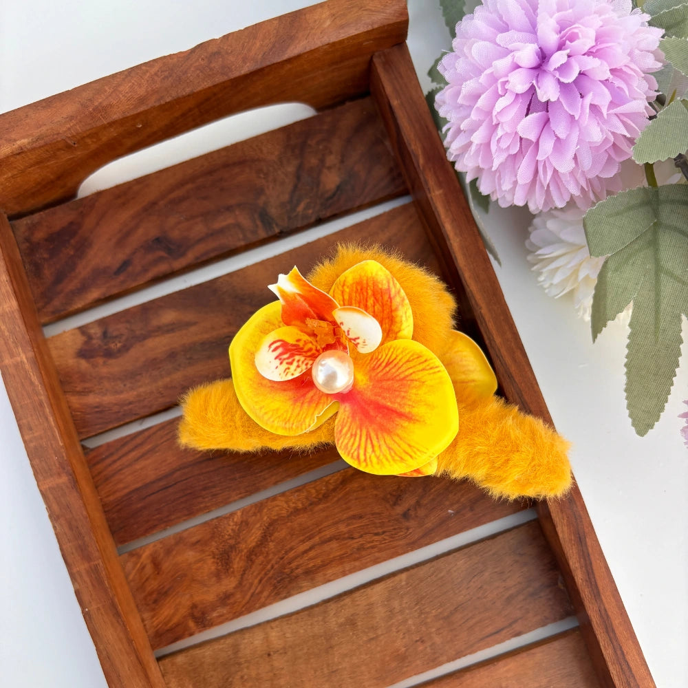 Fur Loop with Flower Hair Claw - Large