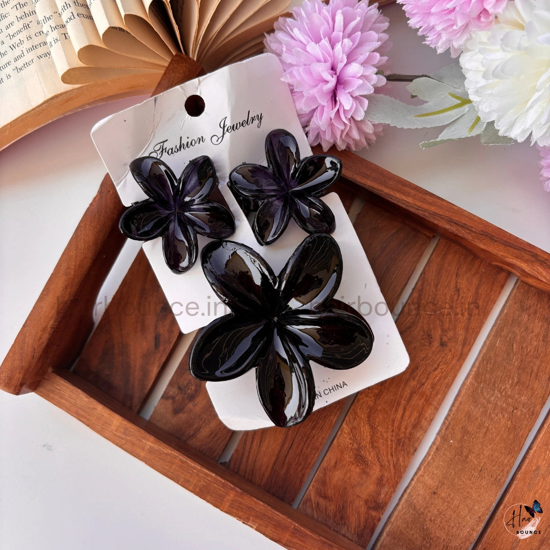 Transparent Floral Korean Style Hair Claw - Set of 3
