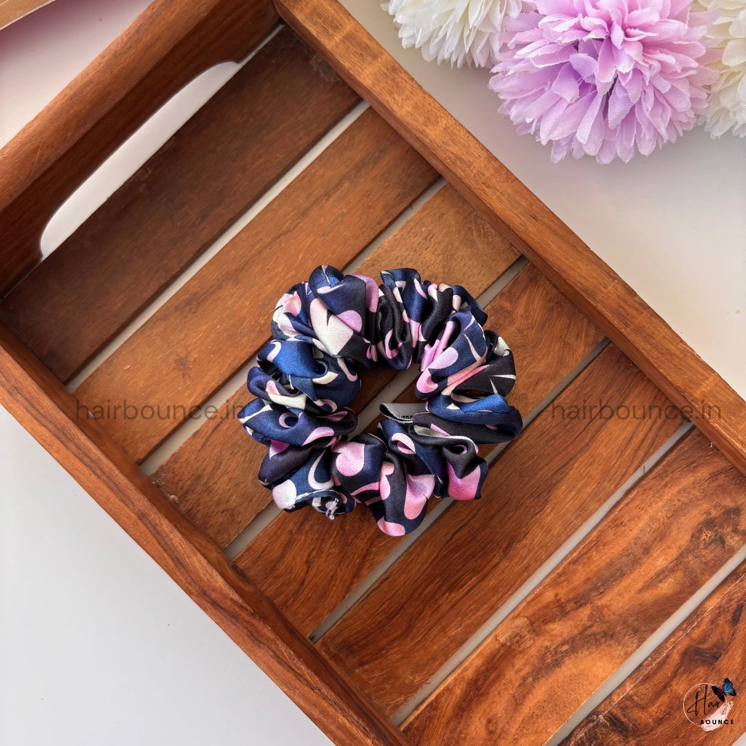 Midnight Hearts Satin Scrunchie - Small