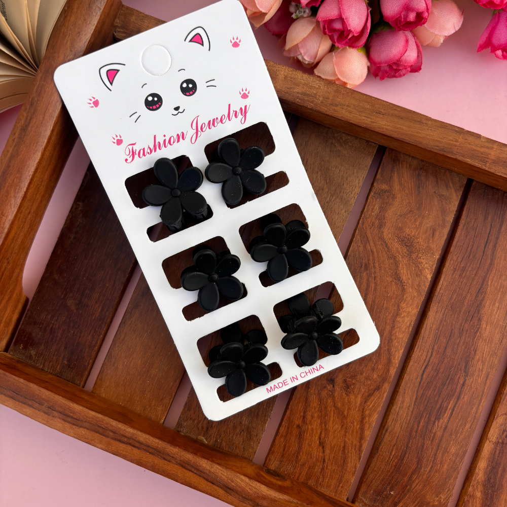 Black Flower Mini Claws - Pack of 6