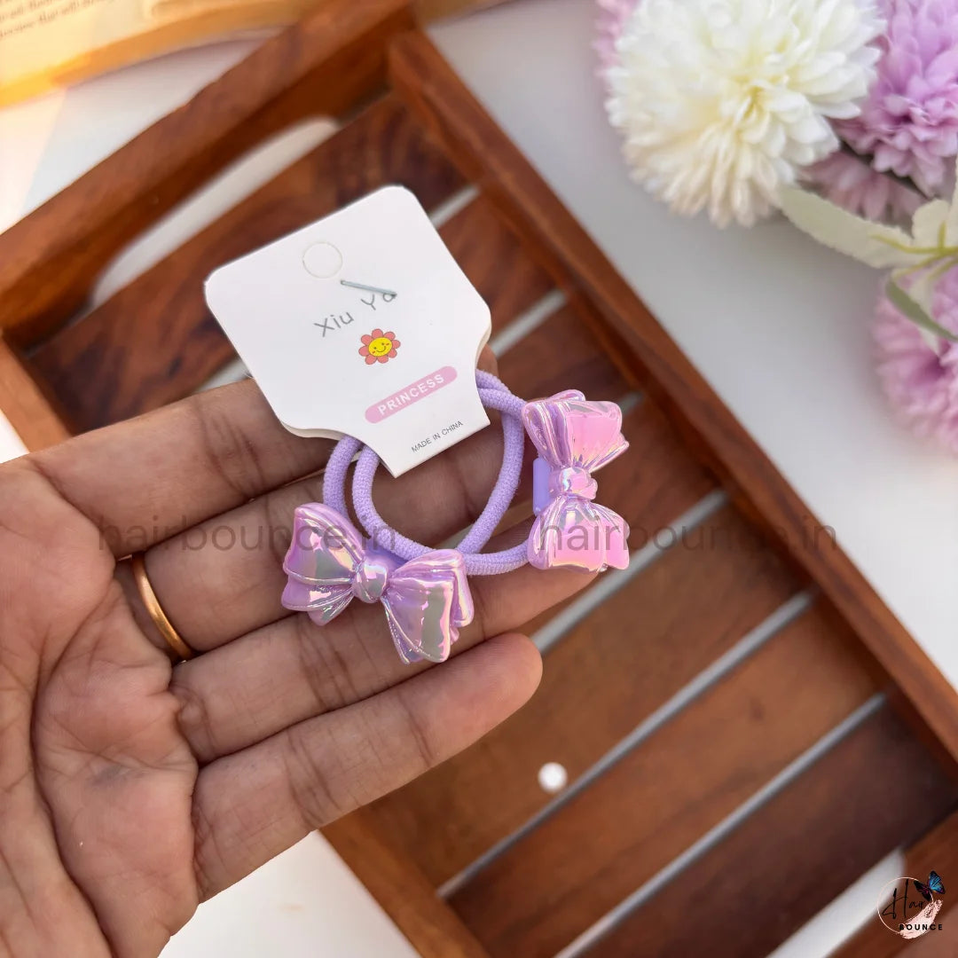 Shimmering Bow Hair Rubber Bands for Girls - Pack of 5