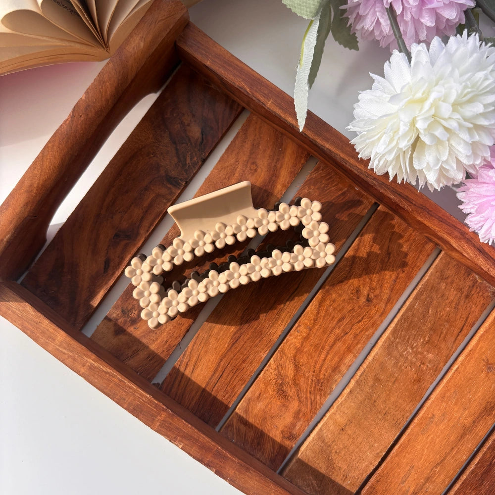 Dual Colour Rectangle Flower Hair Claw - Large