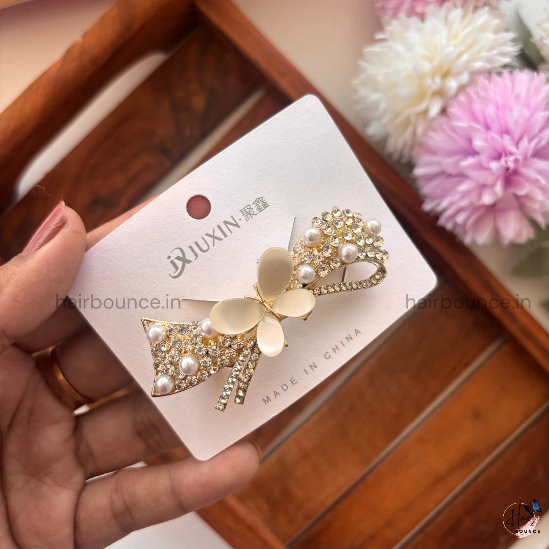 Ivory Pearl Blossom Bow Center Clip