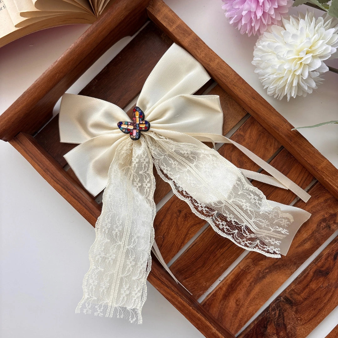 Butterfly Charm Lace Bow Clip