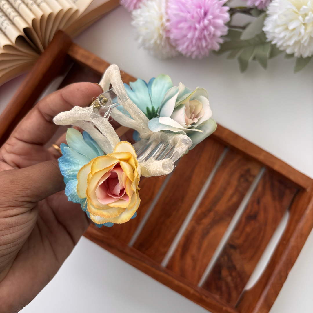 Velvet Bloom Flower Hair Claw - Medium