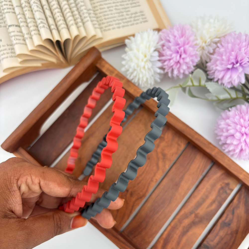 Wavy Matte Finish Headband - Pack of 2 (Assorted Colours)