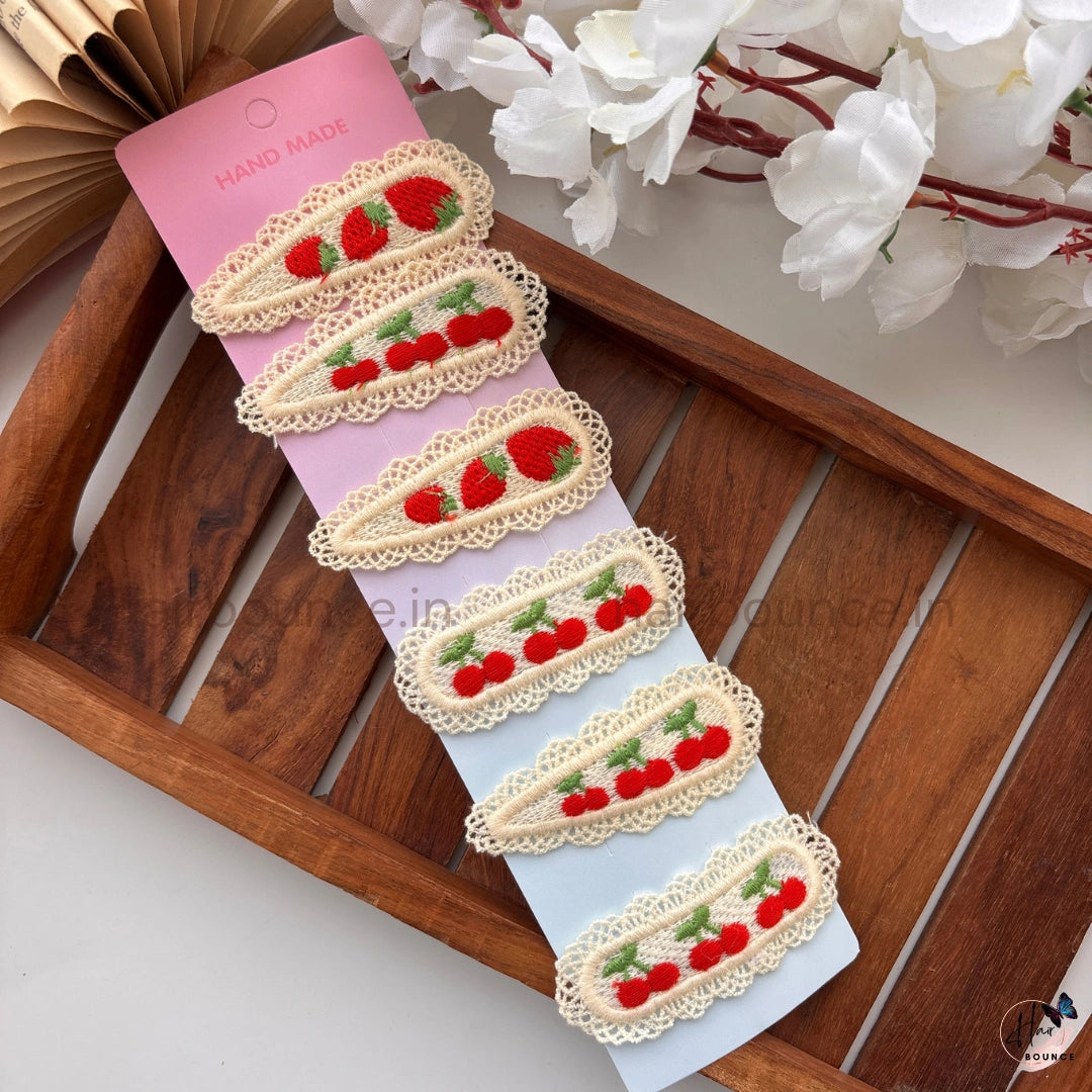 Cherry & Strawberry Lace Tic Tac Hair Clips – Pack of 6