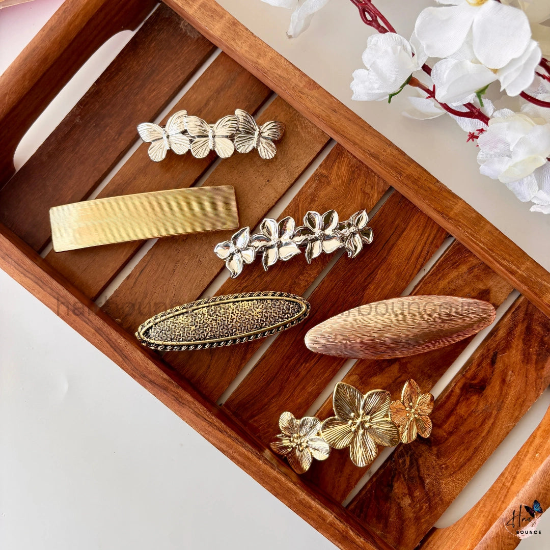Metallic Statement Center Hair Clips – Pack of 6