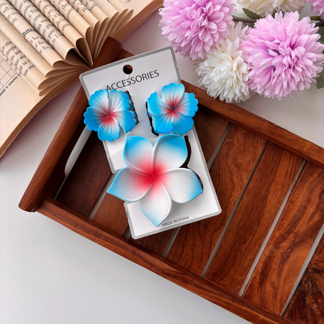 Dual Shade Flower Hair Claw Combo – Pack of 3