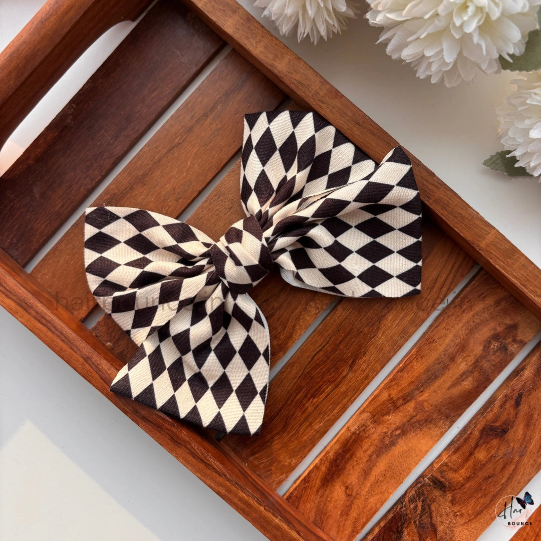 Harlequin Check Bow Hair Clip