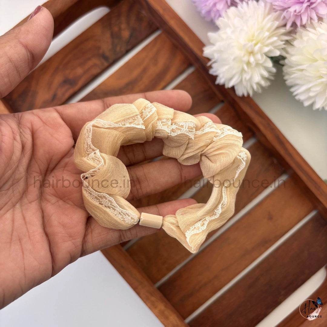 Lace Trim Organza Scrunchie