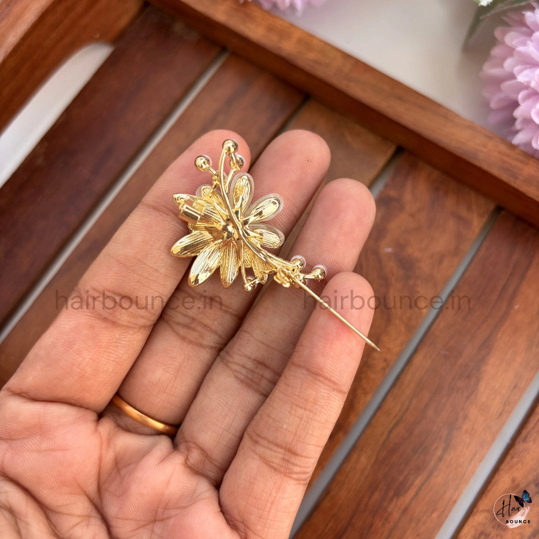 Elegant Pearl Floral Brooch with Crystal Drops