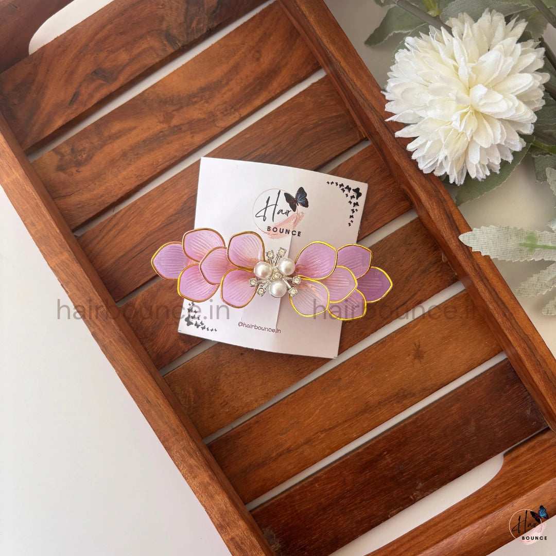 Lilac Pearl Floral Hair Barrette