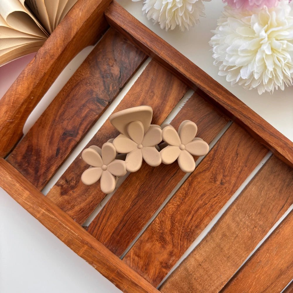 Matte Finish Triple Flower Hair Claw - Large