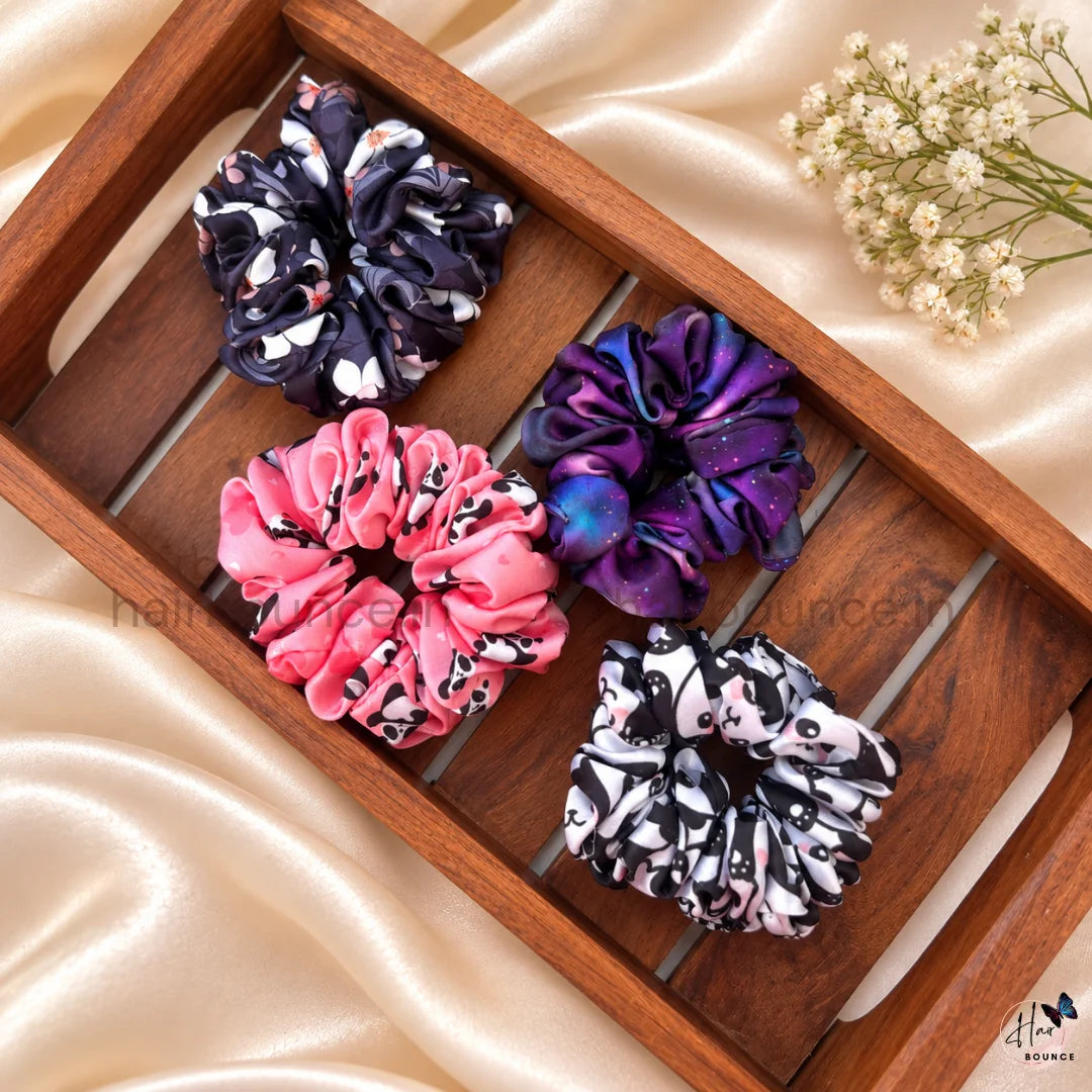 Playful Printed Small Satin Scrunchies – Pack of 4