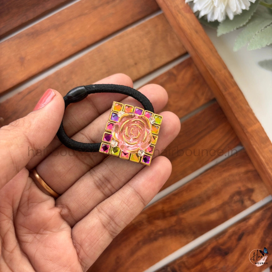 Rose Crystal Hair Tie – Multicolour Stone