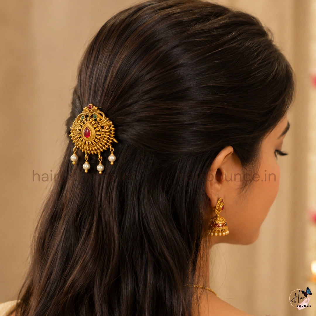 Royal Mayuri Kemp Jada Billa with Pearl Hangings