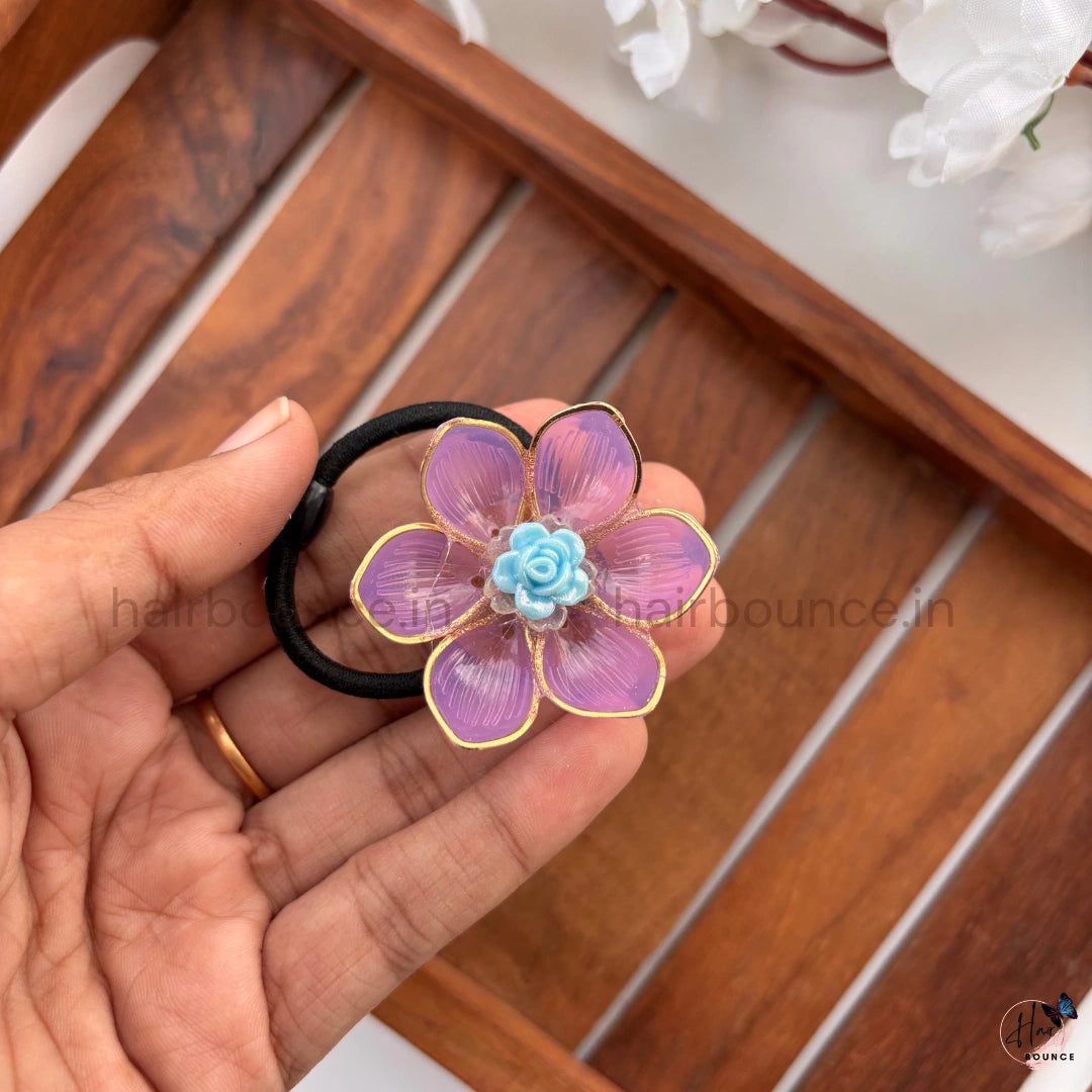 Lavender Bloom Floral Ponytail Hair Tie with Rose Accent