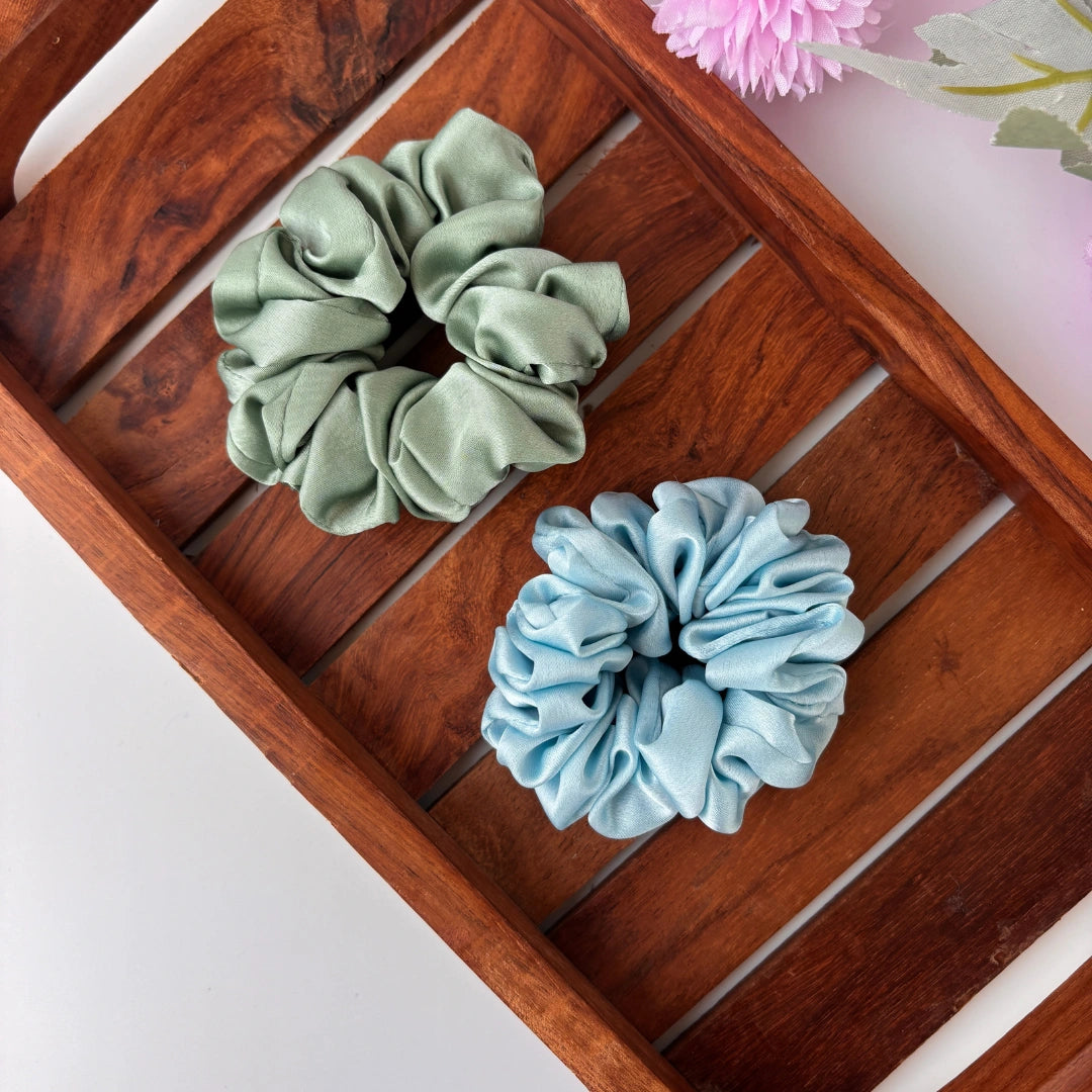 Dual Satin Elegance Scrunchie โ Set of 2