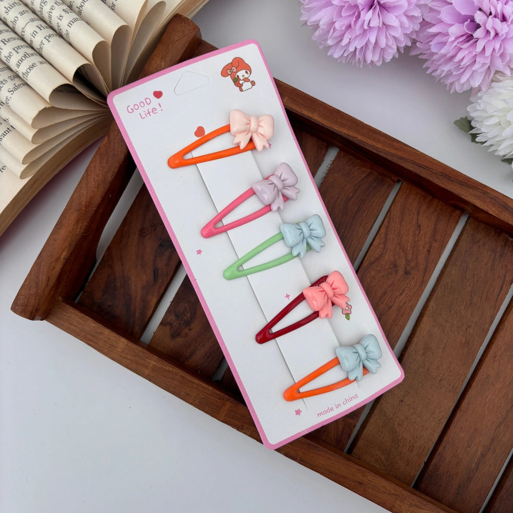 Colourful Pigtail Bow Tic Tac - Set of 5 / Assorted Colours