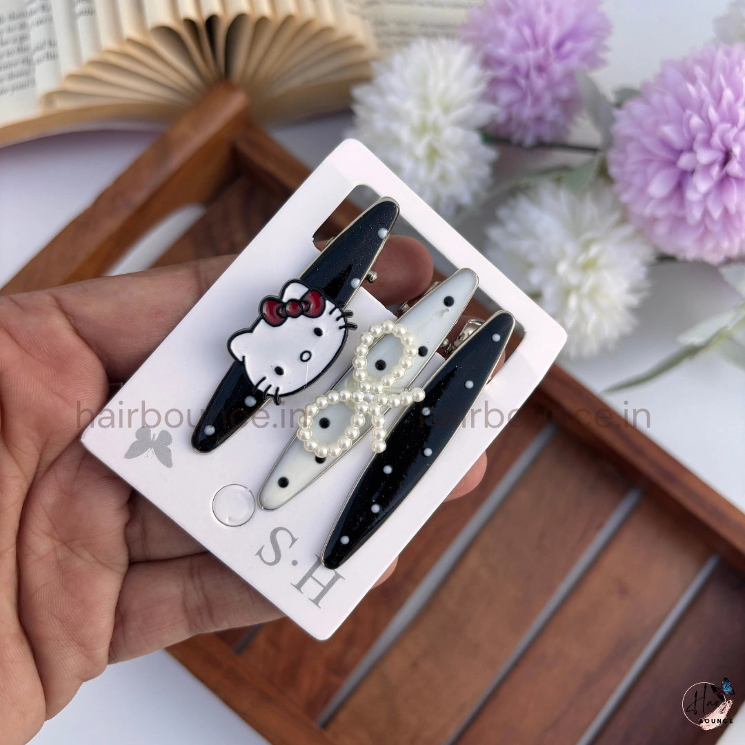 Kitty Charm Metal Snap Hair Clips – Pack of 3