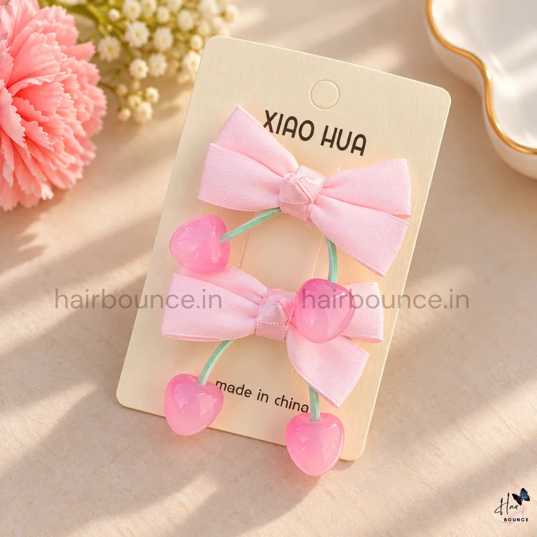 Cherry Satin Bow Alligator Hair Clips – Baby Pink | Pack of 2