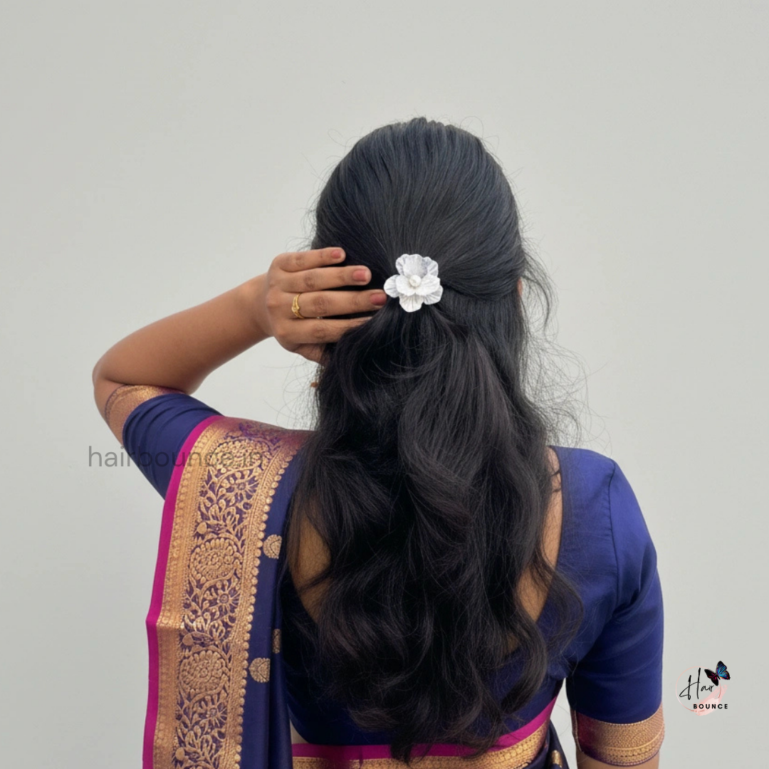 Silver Shine Pearl Flower Hair Tie