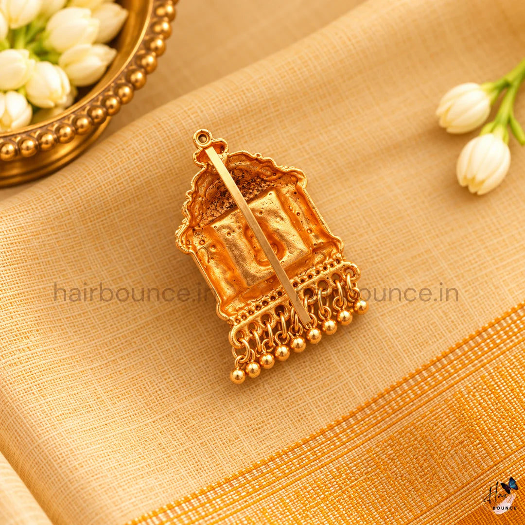Antique Gold Lakshmi Temple Jada Billa with Bead Hangings