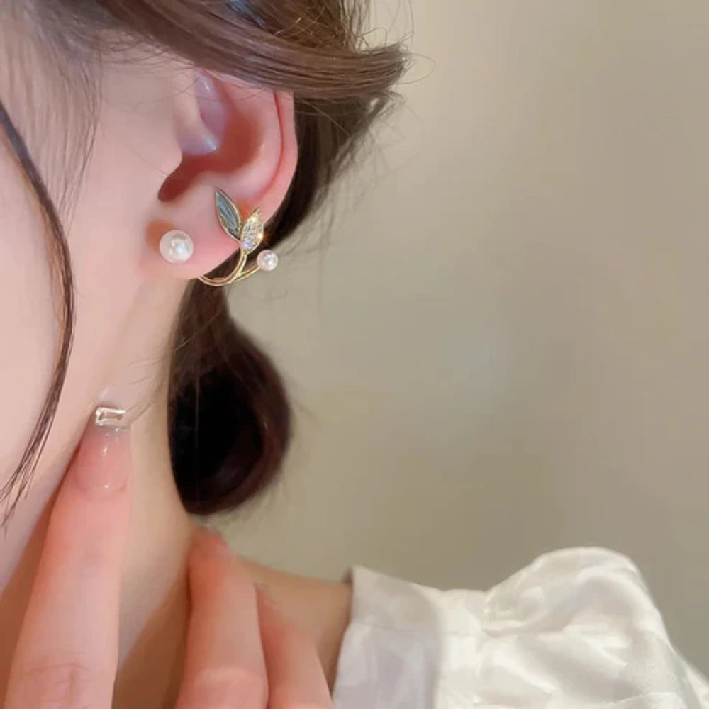 Pearl Leaf Cuff Earrings