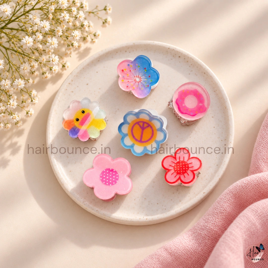 Cute Candy Floral Mini Hair Clips Set – Pack of 6